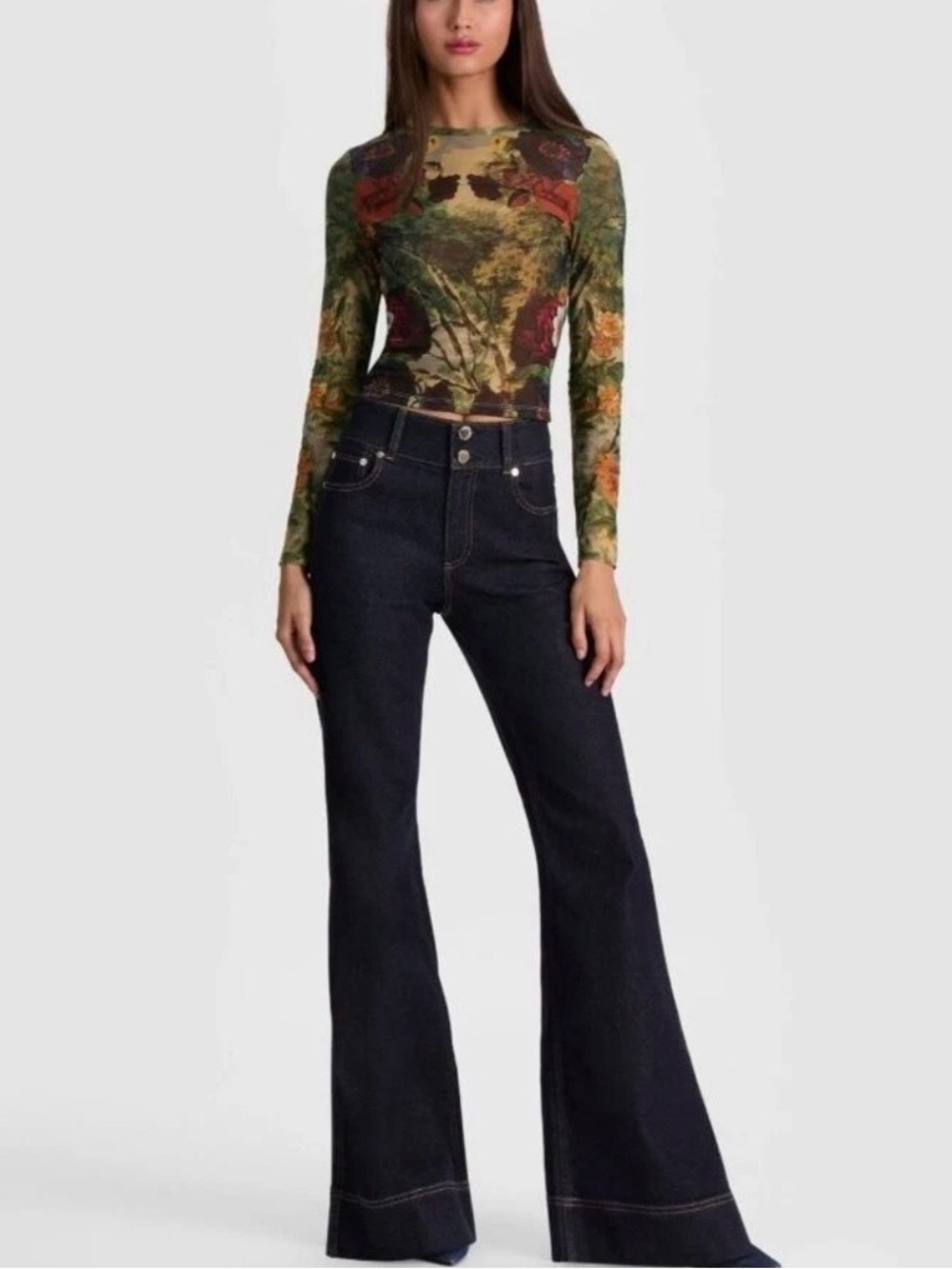 Alice + Olivia Delaina Forbidden Forest Mesh Crop Fit  Top Large NWT